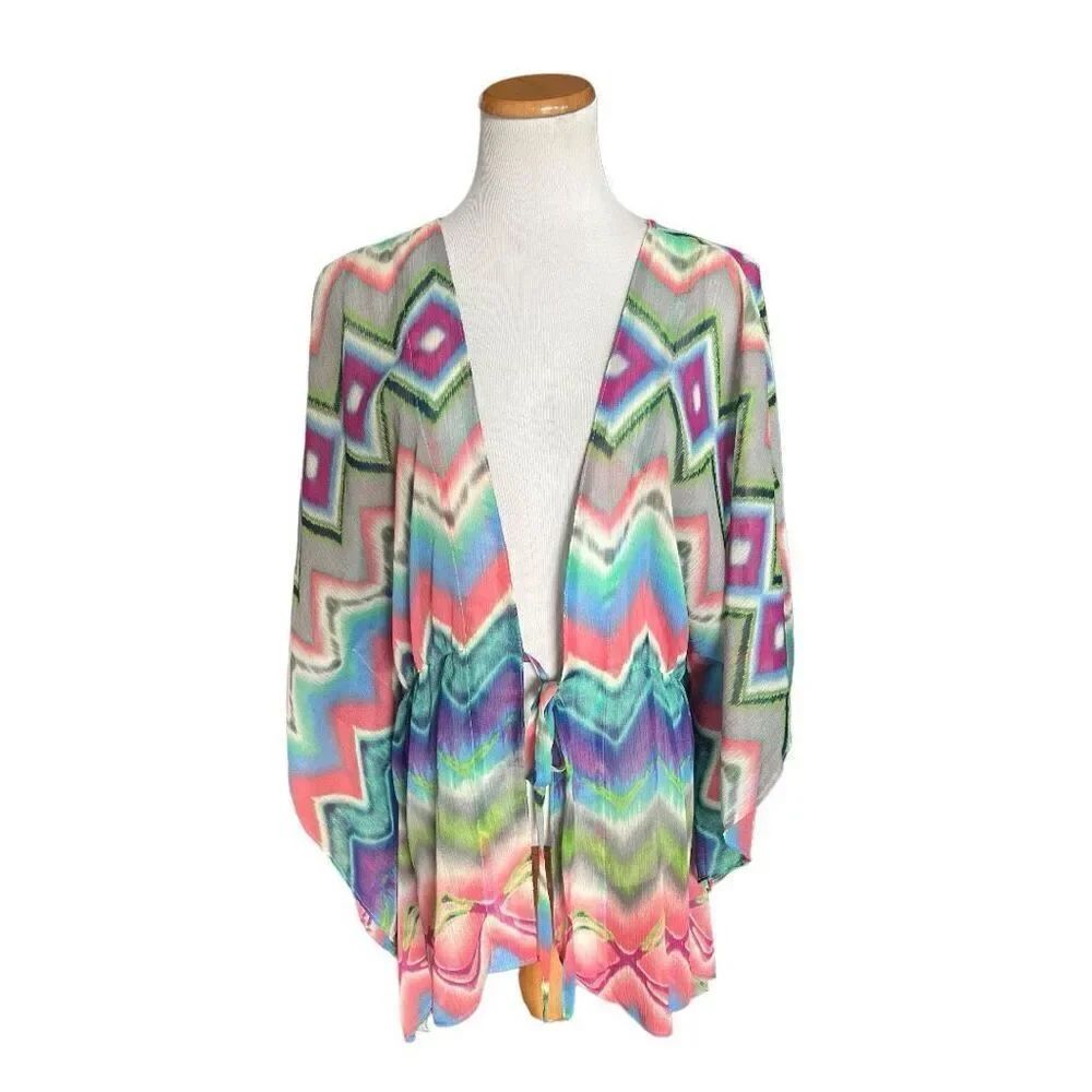 Womens Lane Bryant Boho Aztec Watercolor Print Kimono Poncho  - Sz 14/16